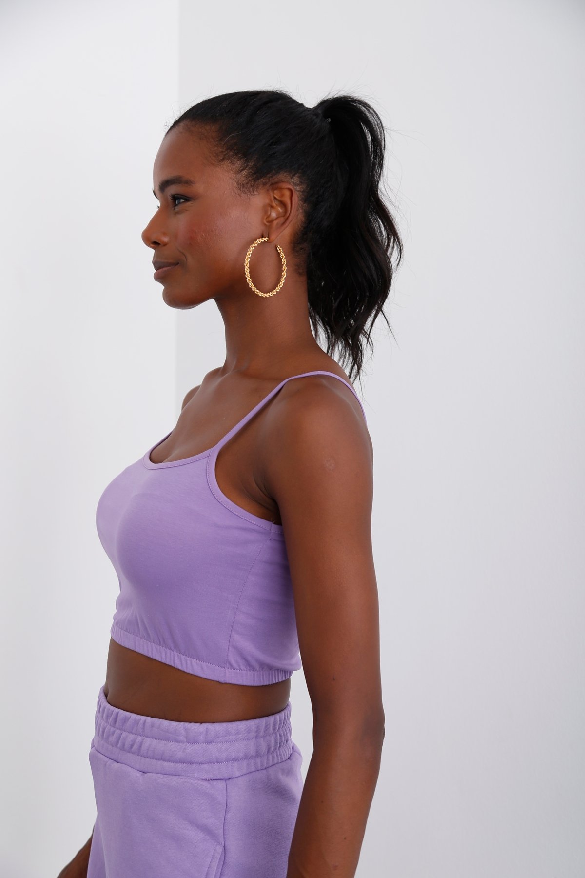 Lila Beli Lastikli Crop 