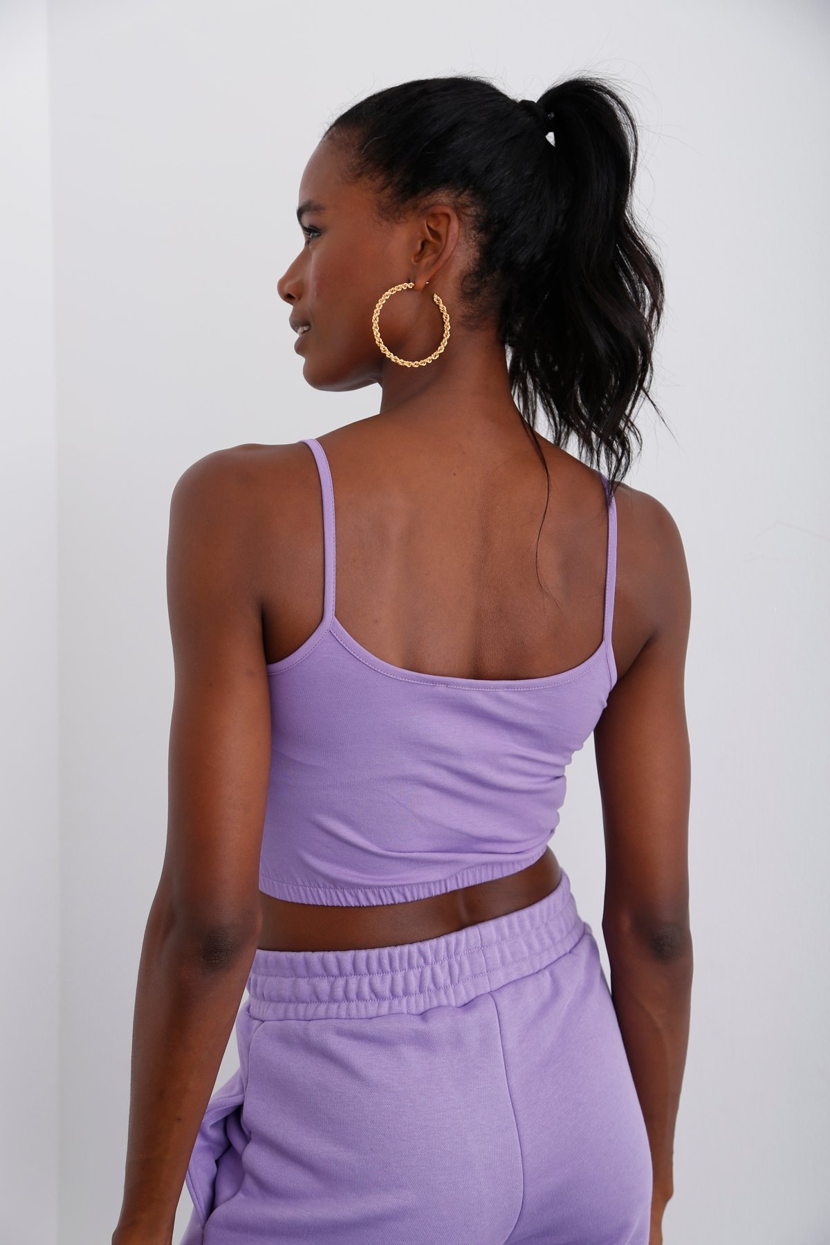Lila Beli Lastikli Crop 