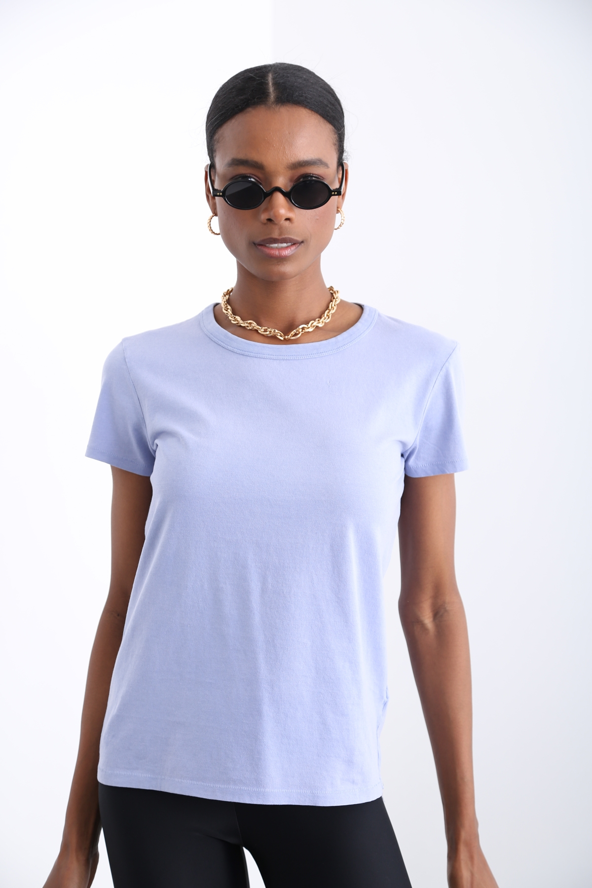 Lila Bisiklet Yaka Basic Tshirt 
