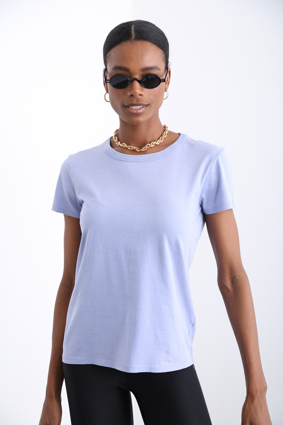 Lila Bisiklet Yaka Basic Tshirt 