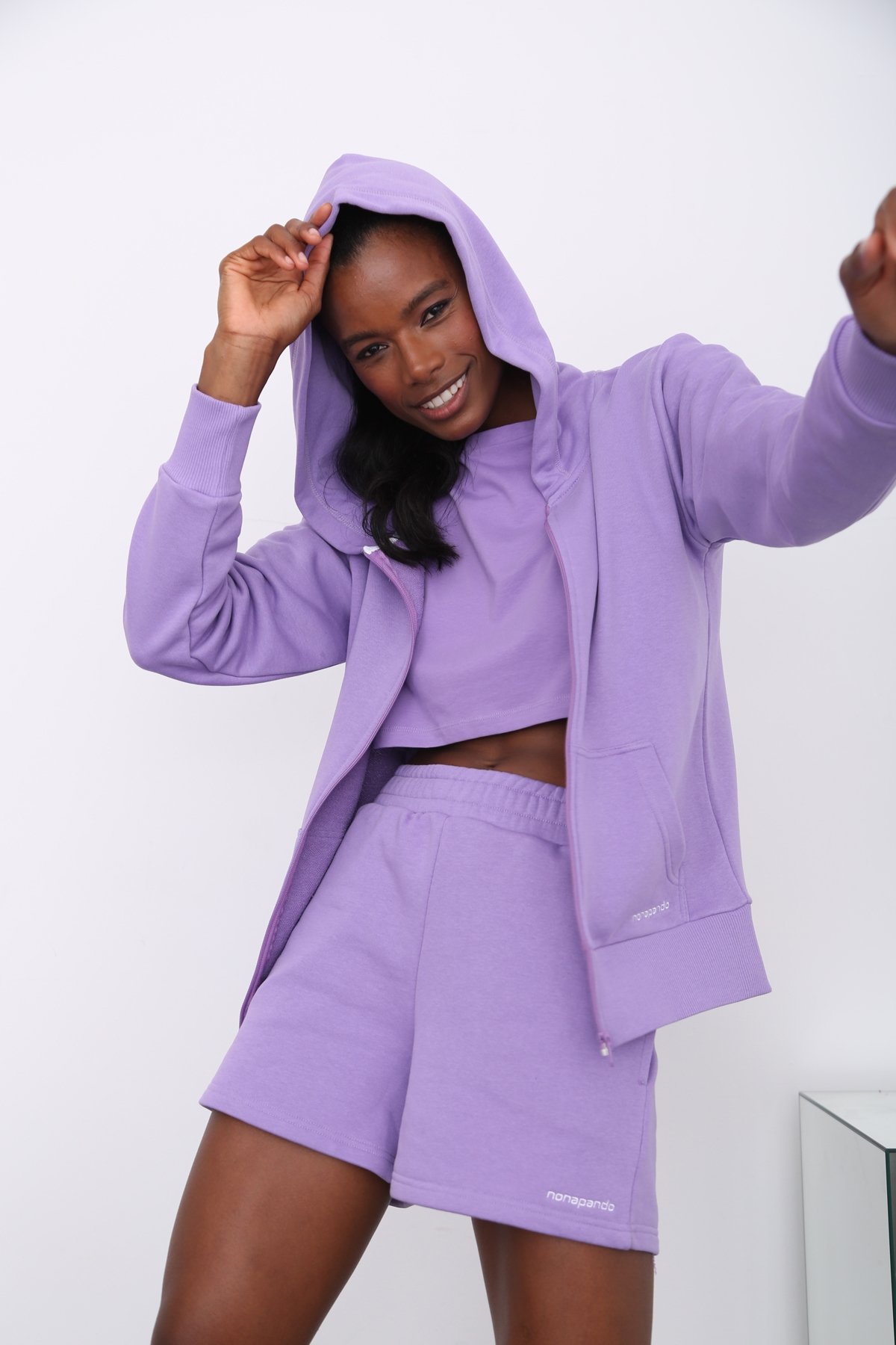 Lila Kapüşonlu Hoodie 