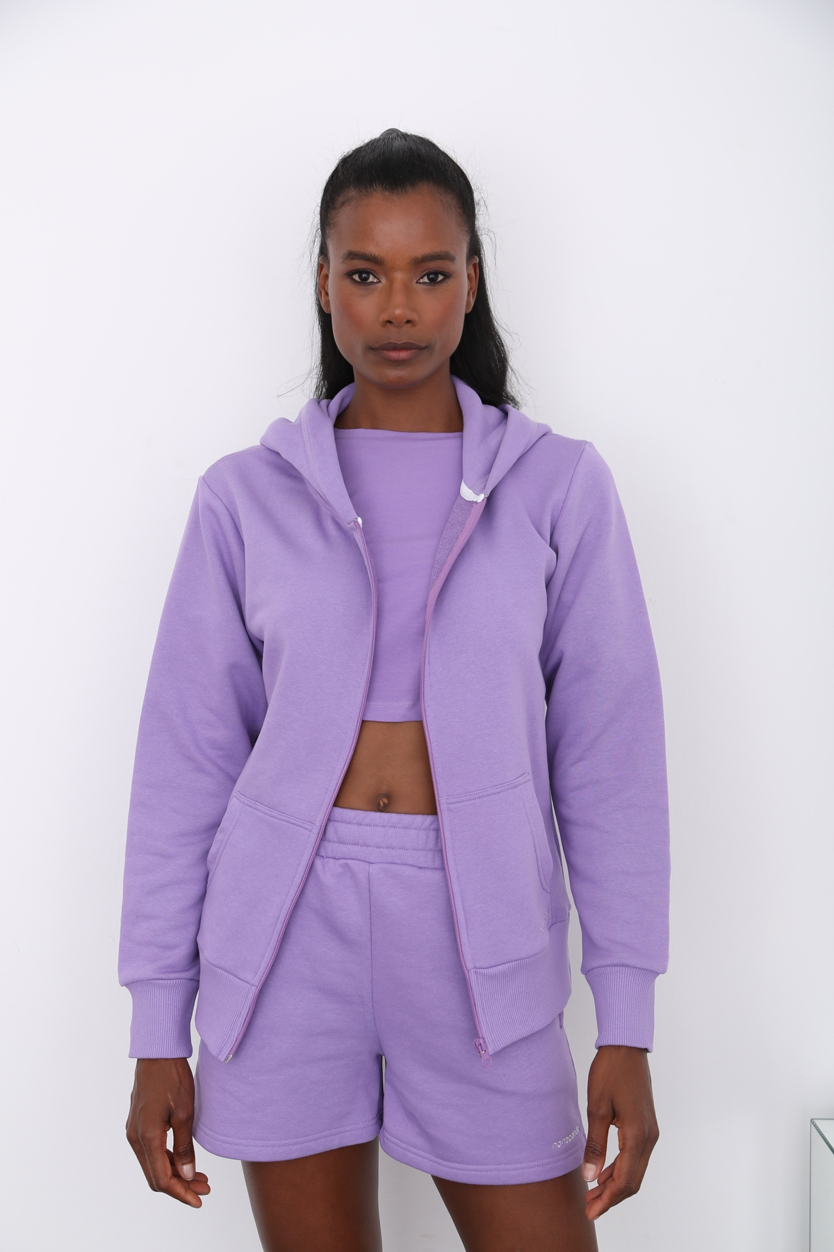 Lila Kapüşonlu Hoodie 