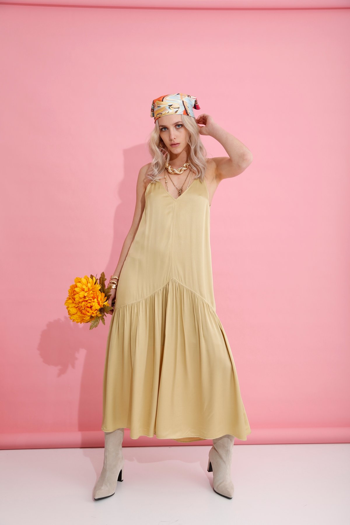 Lime Ön Arka V Midi Elbise 380401