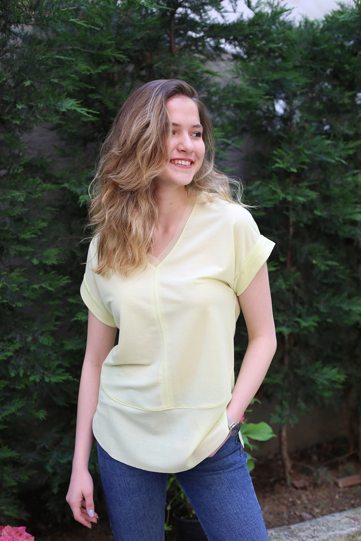 Lime Yakası Tüllü Tshirt