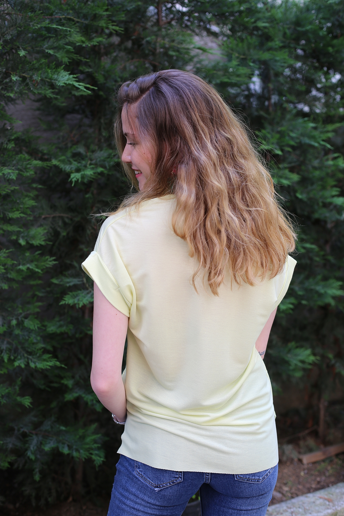 Lime Yakası Tüllü Tshirt