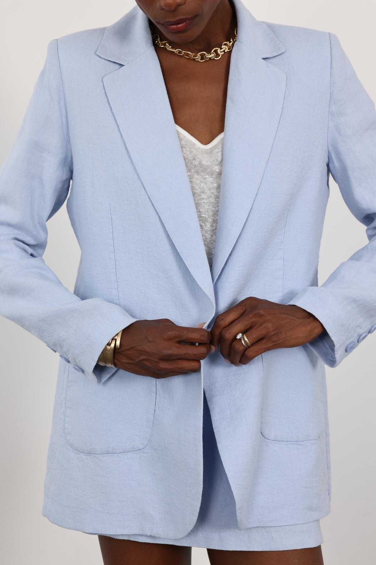 Mavi %100 Ham Keten Ceket 