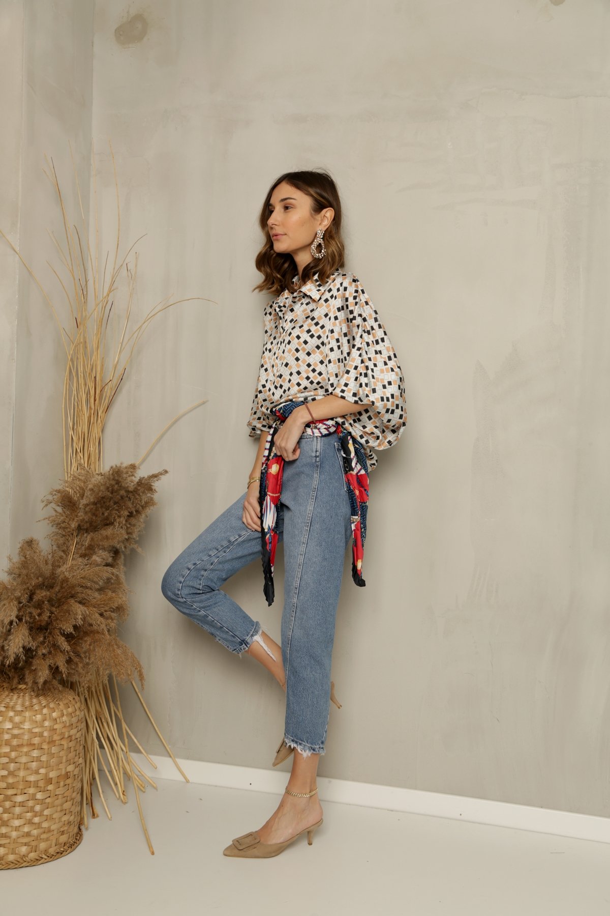Mavi Asimetrik Dikişli Mom Jean 503