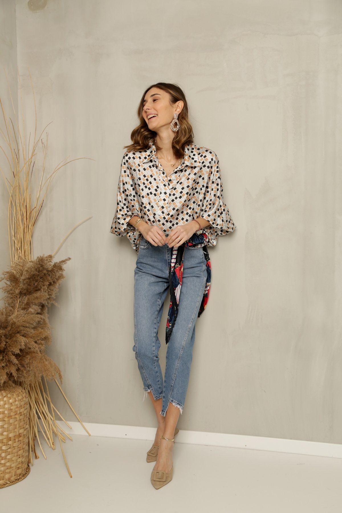 Mavi Asimetrik Dikişli Mom Jean 503