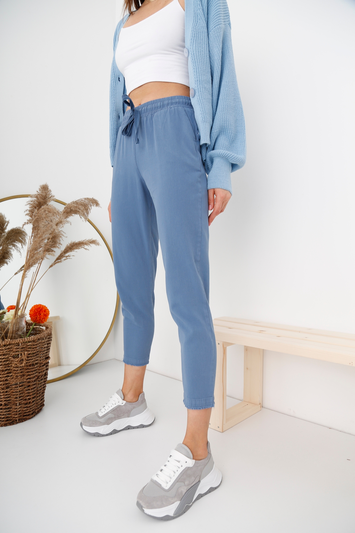 Mavi Beli Lastikli Gabardin Pantolon 00104