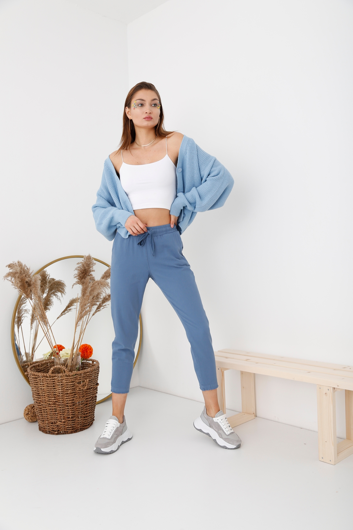 Mavi Beli Lastikli Gabardin Pantolon 00104