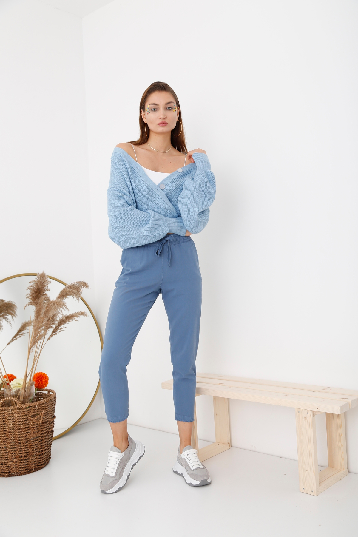Mavi Beli Lastikli Gabardin Pantolon 00104