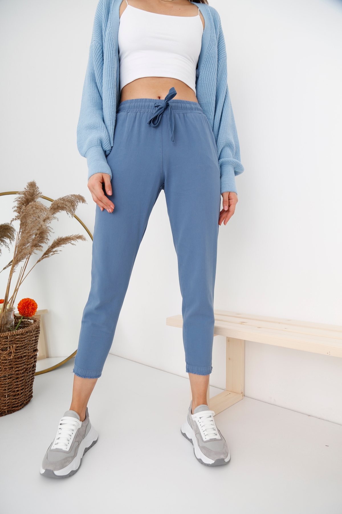 Mavi Beli Lastikli Gabardin Pantolon 00104