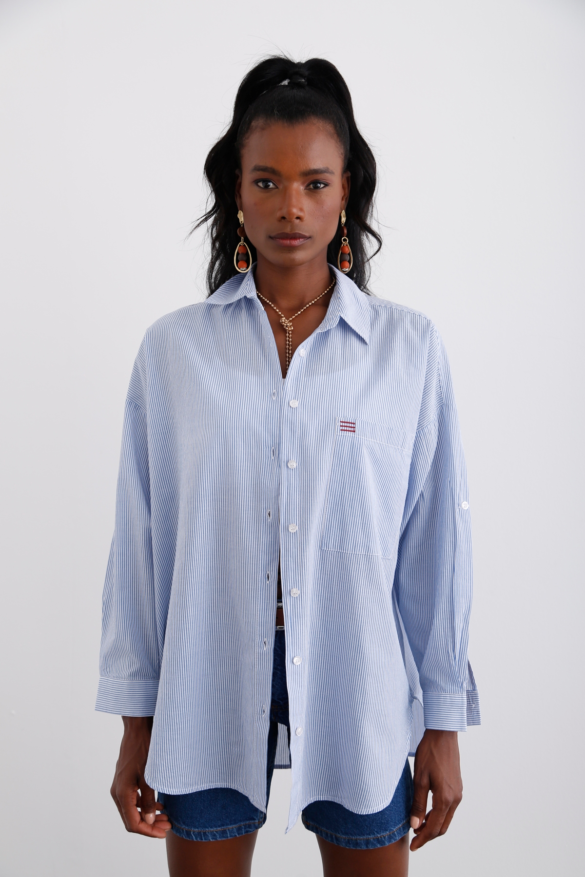 Mavi Çizgili Oversize Gömlek 3932