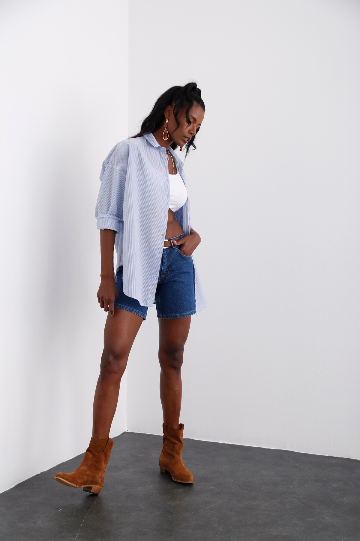 Mavi Çizgili Oversize Gömlek 3932