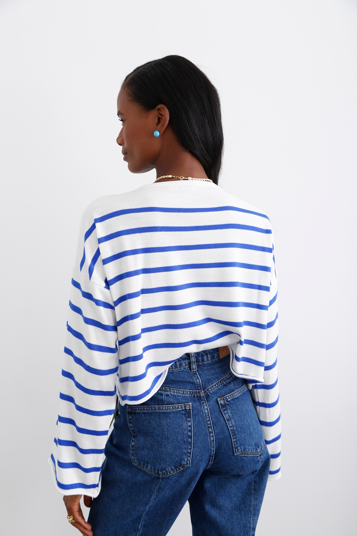 Mavi Çizgili Oversize Triko 24020