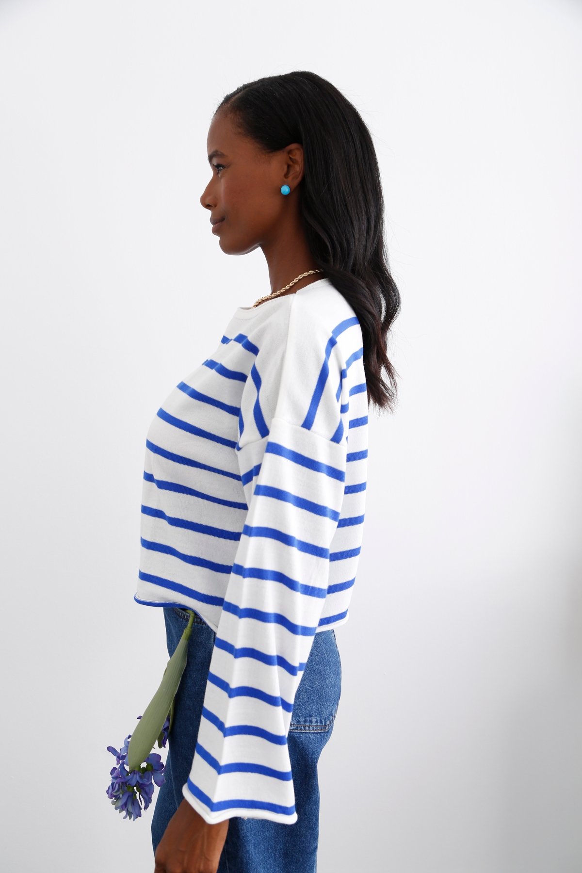 Mavi Çizgili Oversize Triko 24020