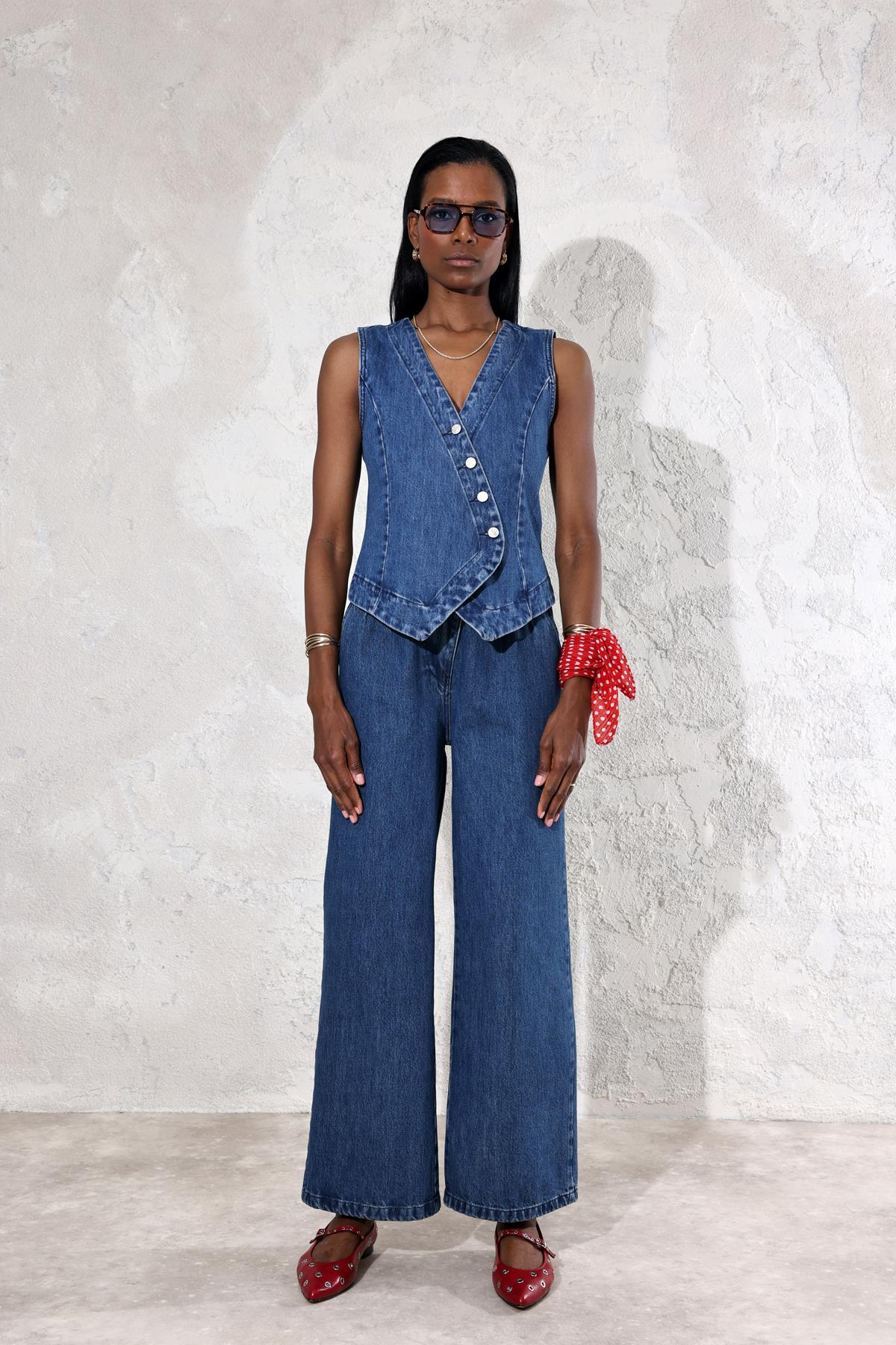 Mavi Denim Yelek Pantolon Takım 240030