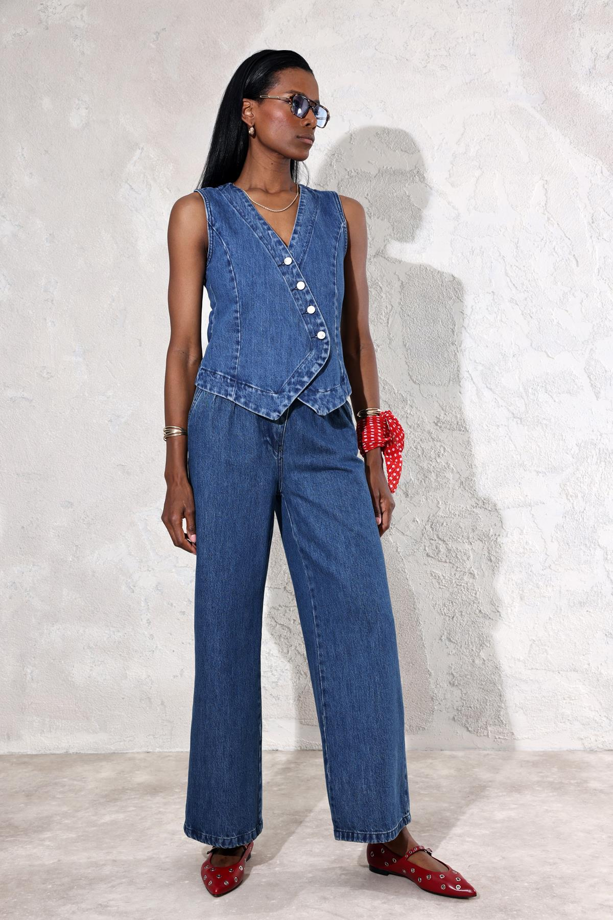 Mavi Denim Yelek Pantolon Takım 240030