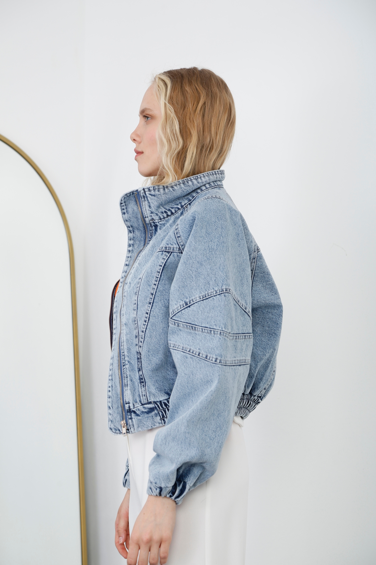 Mavi Fermuarlı Jean Ceket D89562