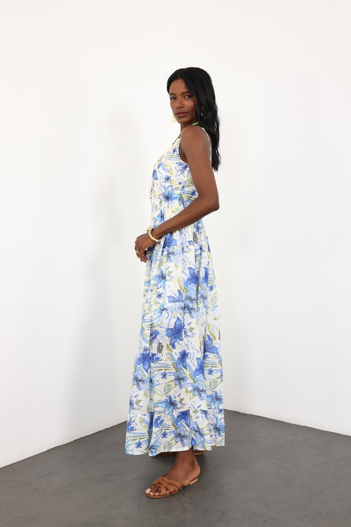 Mavi İncili İthal Maxi Elbise M38891