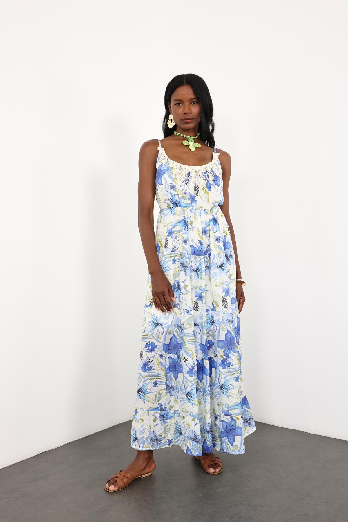 Mavi İncili İthal Maxi Elbise M38891