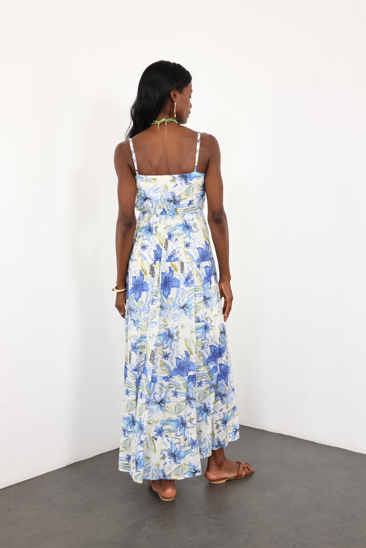 Mavi İncili İthal Maxi Elbise M38891