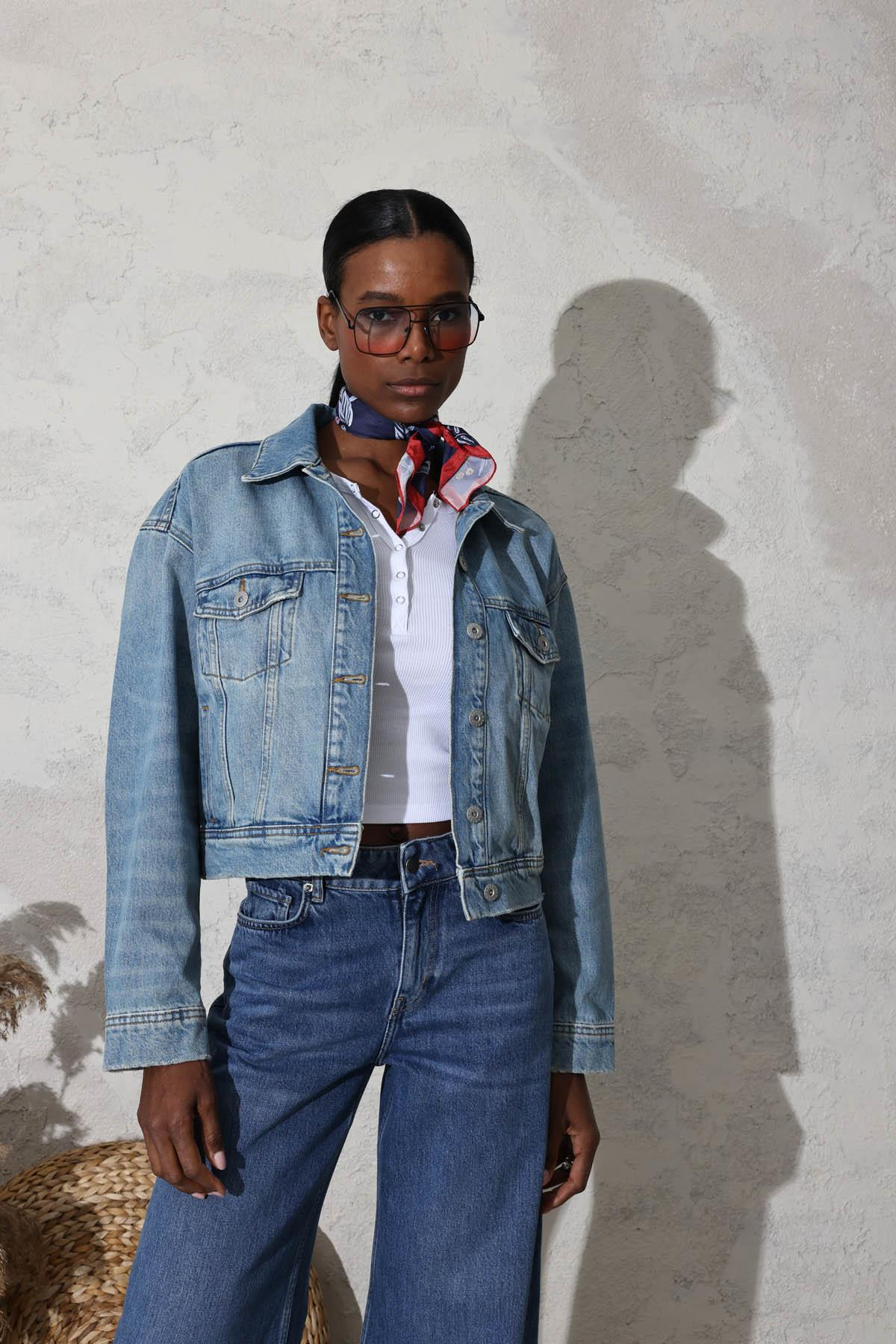 Mavi Kapak Cepli Denim Ceket 