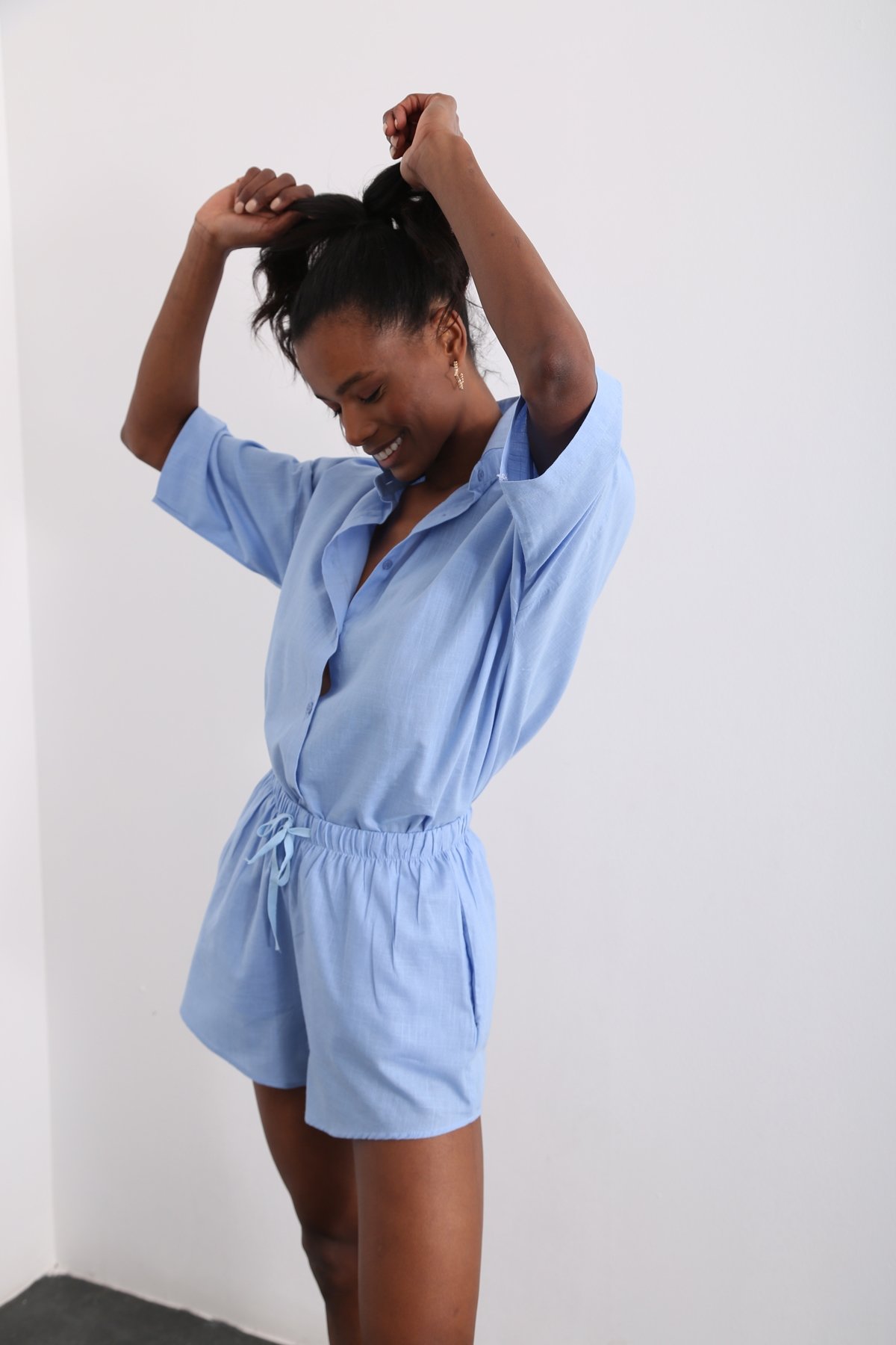 Mavi Keten Pijama Takım 0011