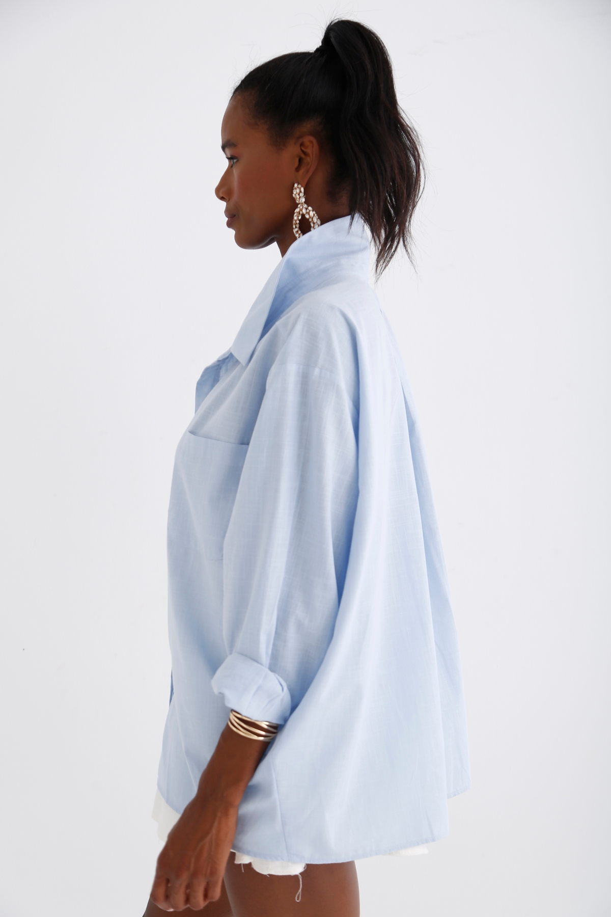 Mavi Oversize Cepli Gömlek 0970
