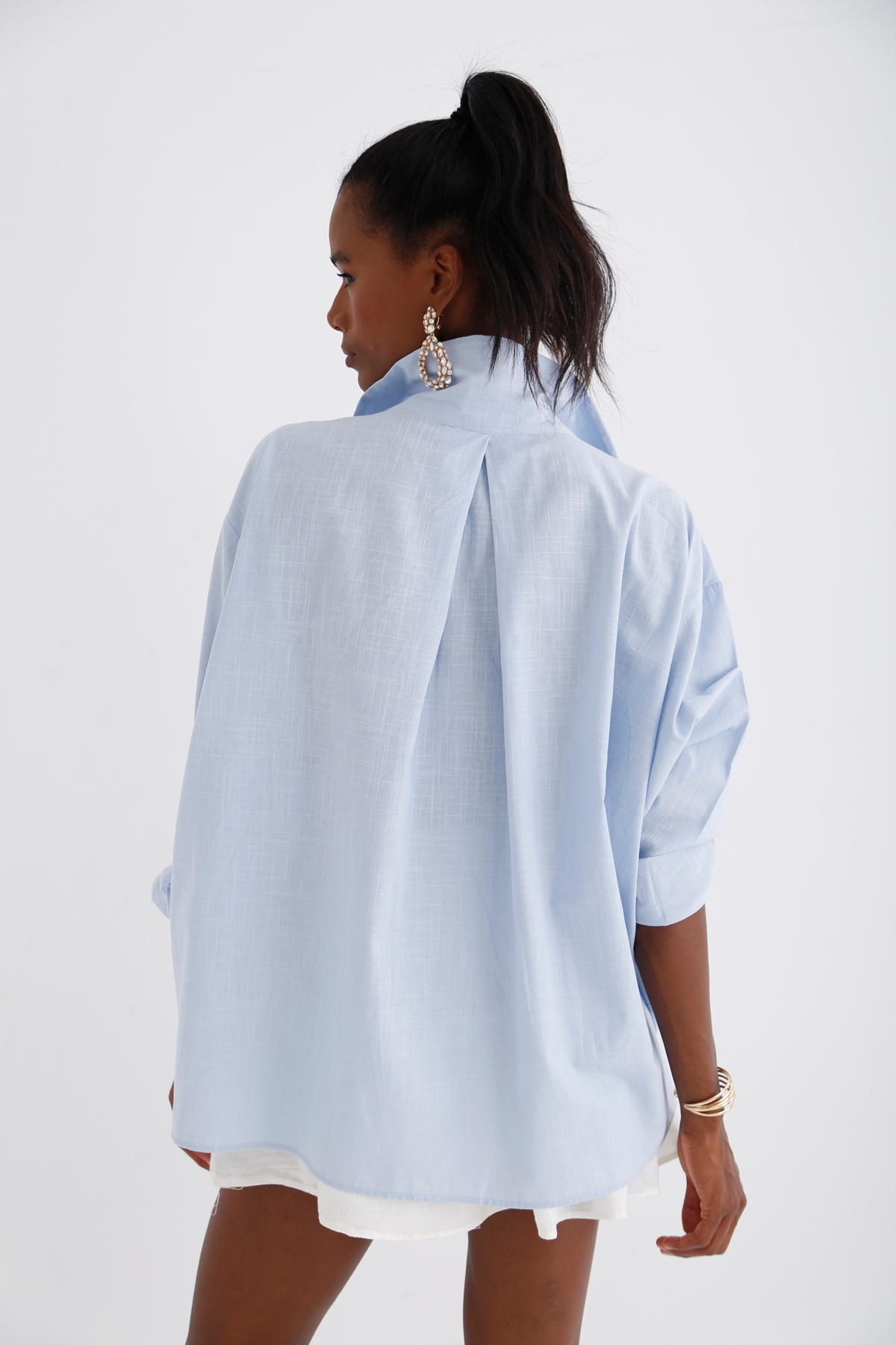 Mavi Oversize Cepli Gömlek 0970