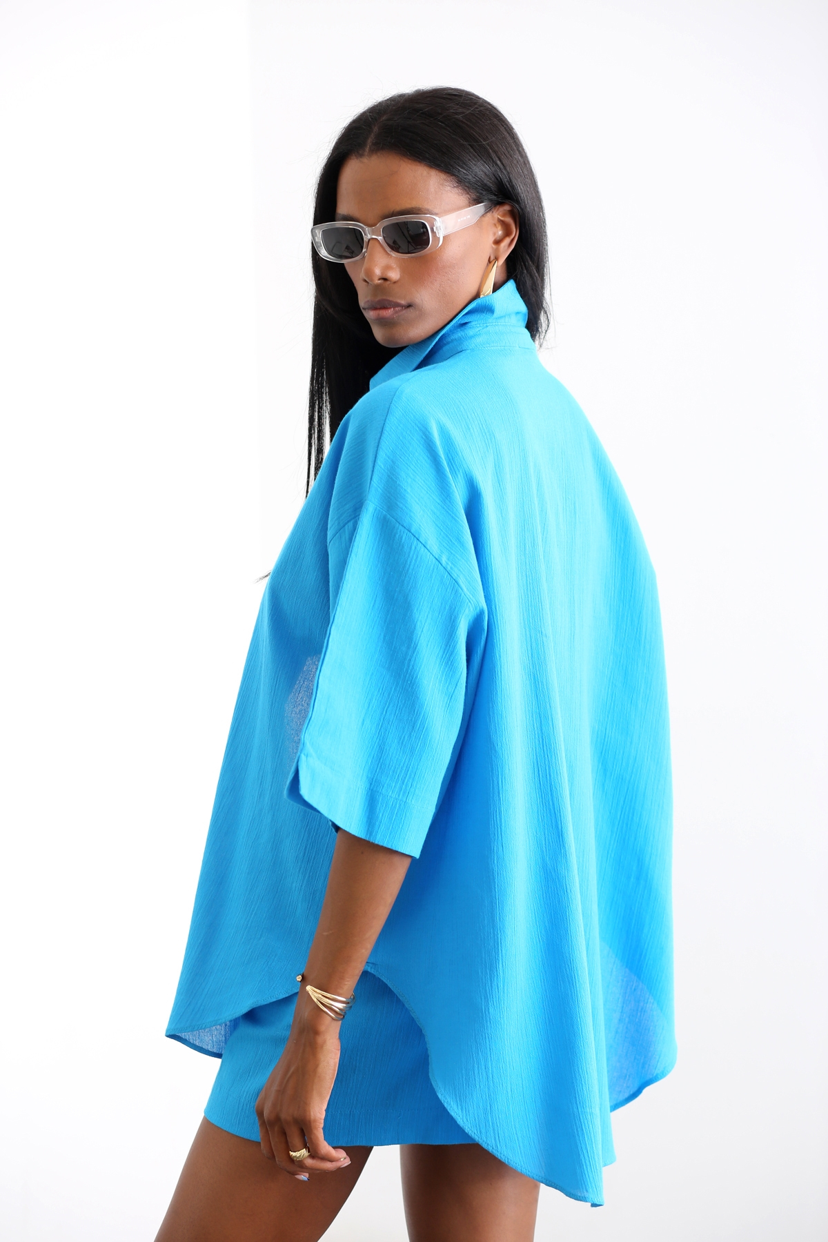 Mavi Oversize Gömlek 2316