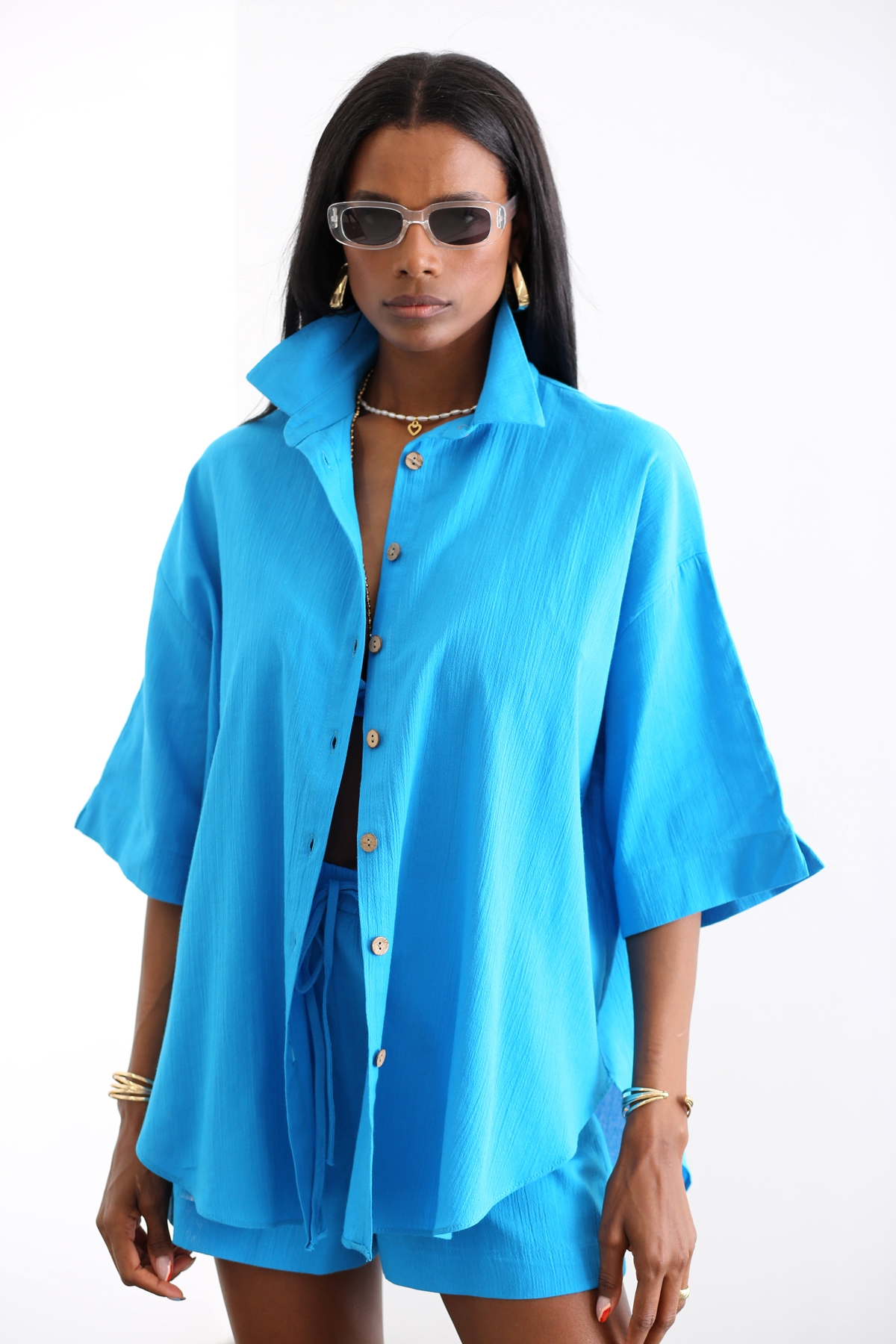 Mavi Oversize Gömlek 2316