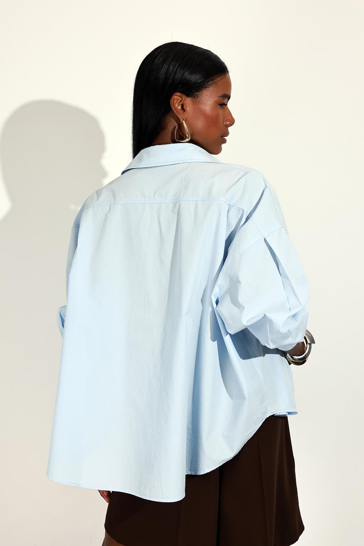 Mavi Oversize Poplin Gömlek 4008