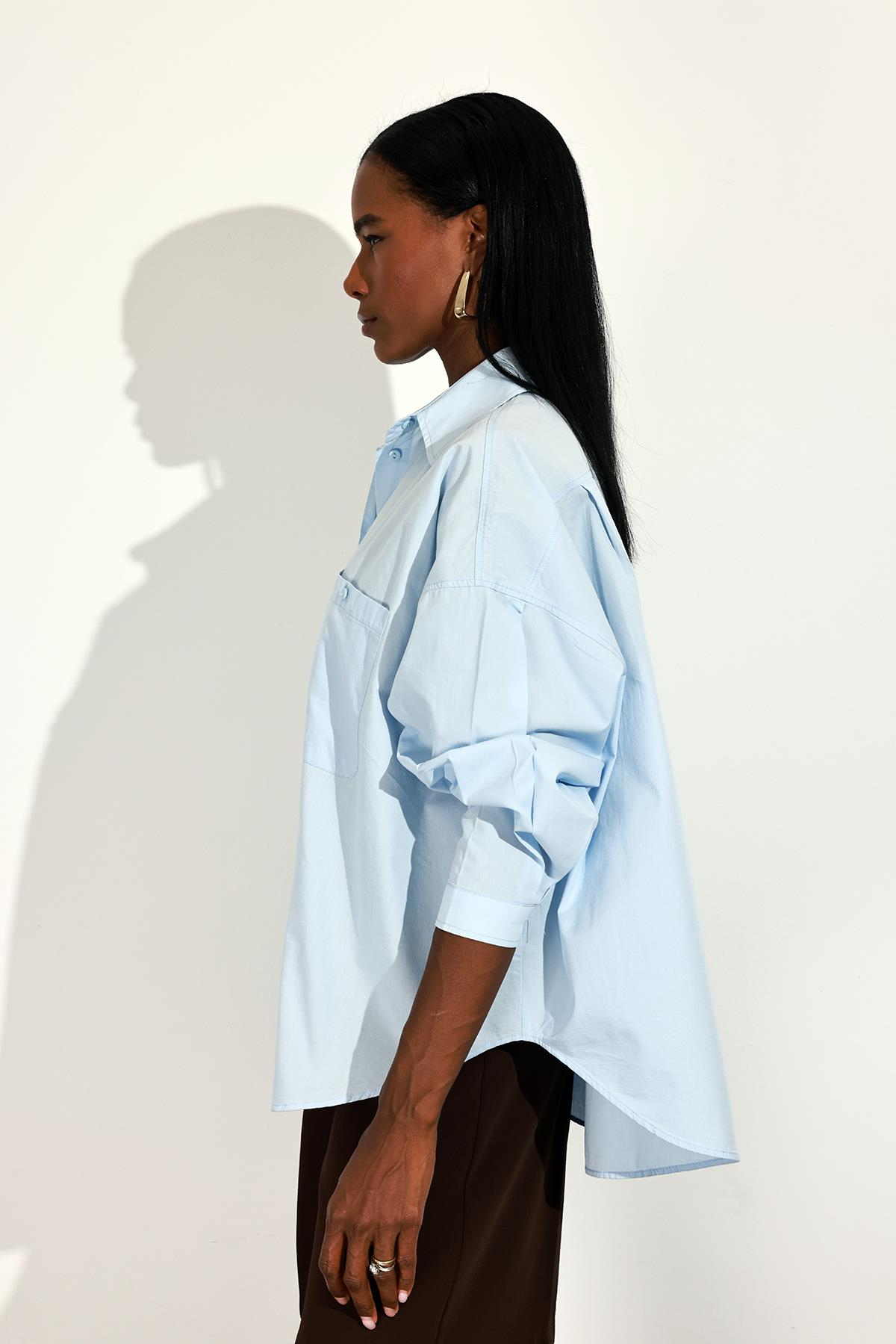 Mavi Oversize Poplin Gömlek 4008