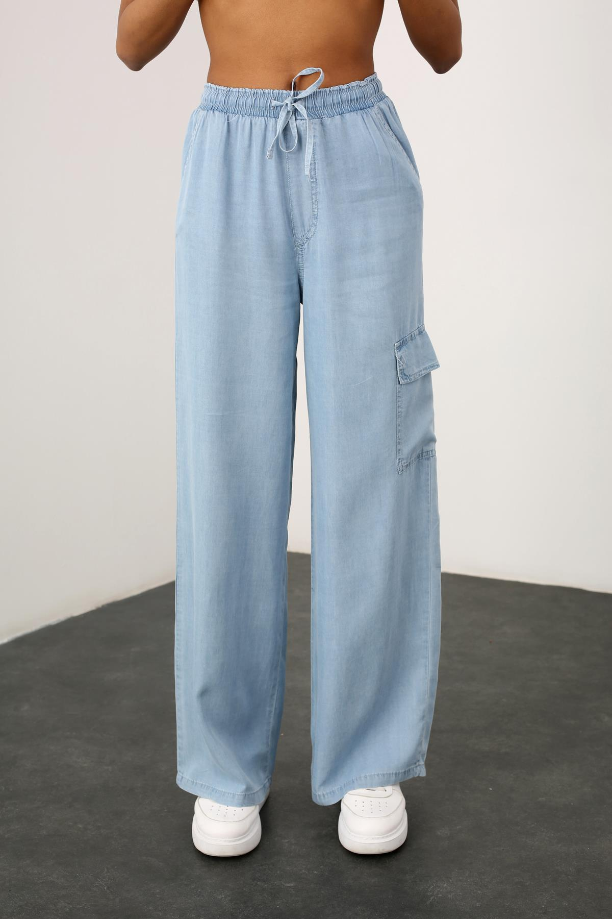 Mavi Ultra Yüksek Bel Kargo Cep Jean 14124