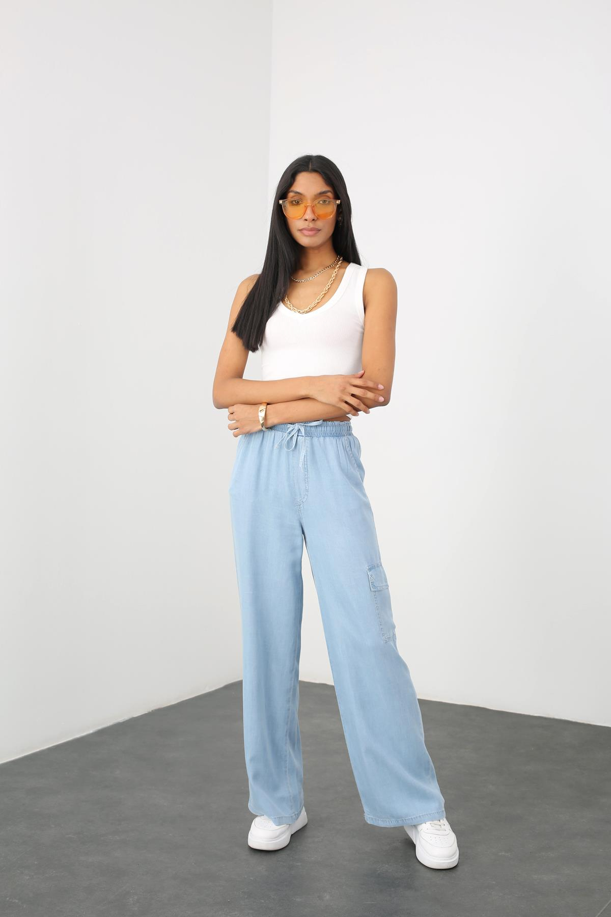 Mavi Ultra Yüksek Bel Kargo Cep Jean 14124