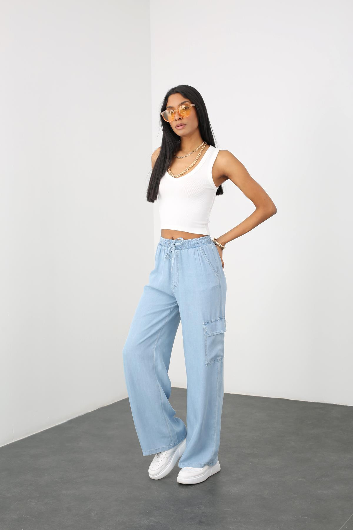 Mavi Ultra Yüksek Bel Kargo Cep Jean 14124