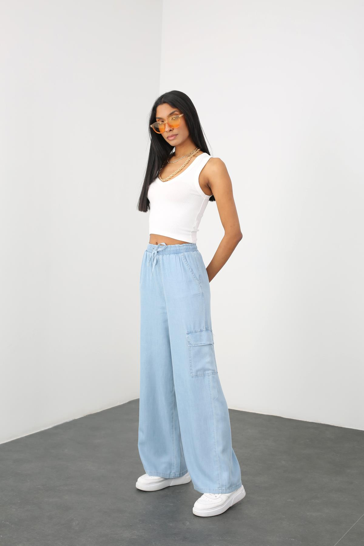 Mavi Ultra Yüksek Bel Kargo Cep Jean 14124