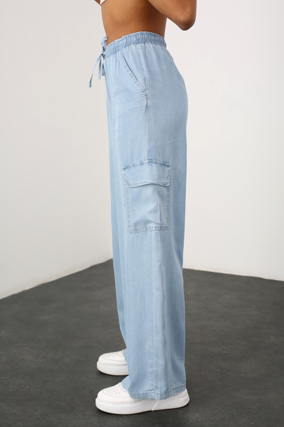 Mavi Ultra Yüksek Bel Kargo Cep Jean 14124