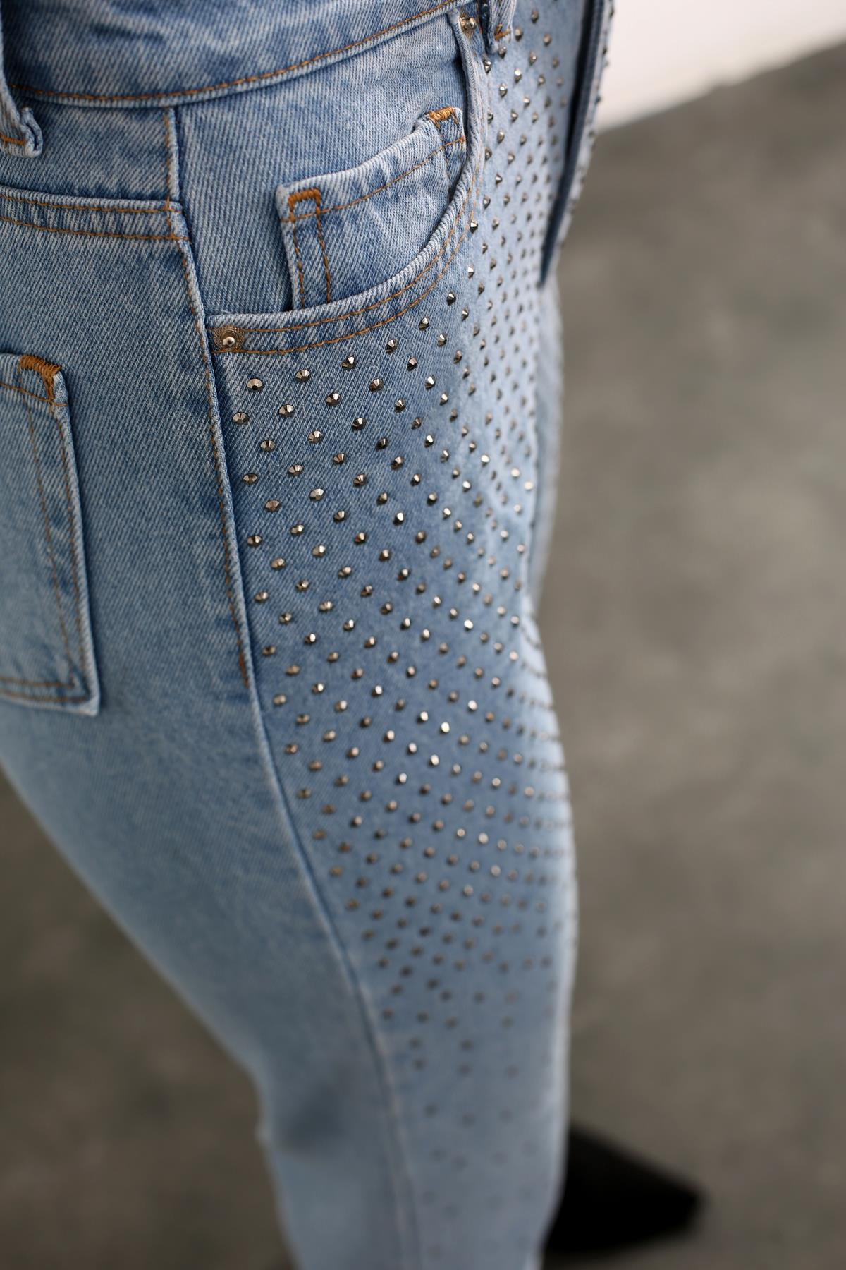 Mavi Ultra Yüksek Bel Taşlı Jean 1084-ZR