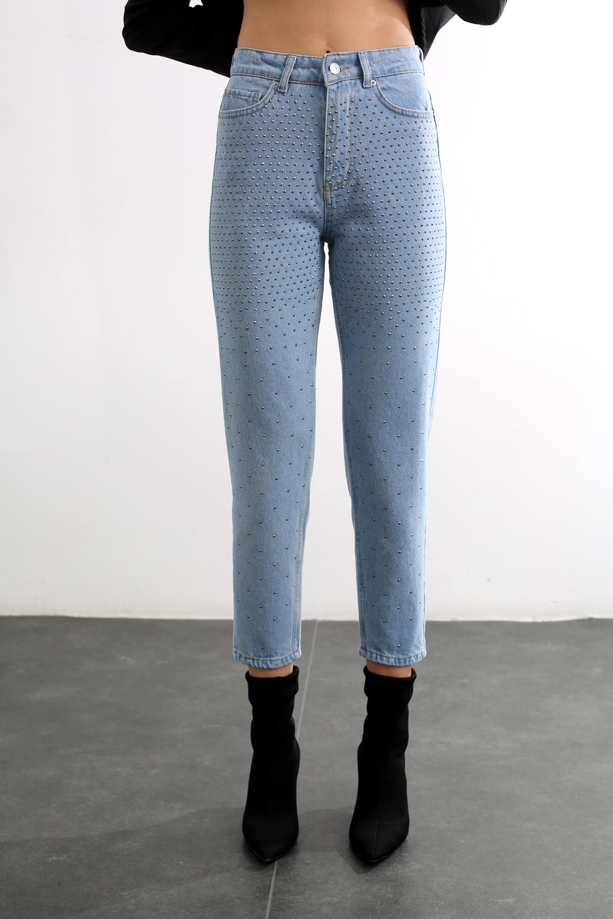 Mavi Ultra Yüksek Bel Taşlı Jean 1084-ZR