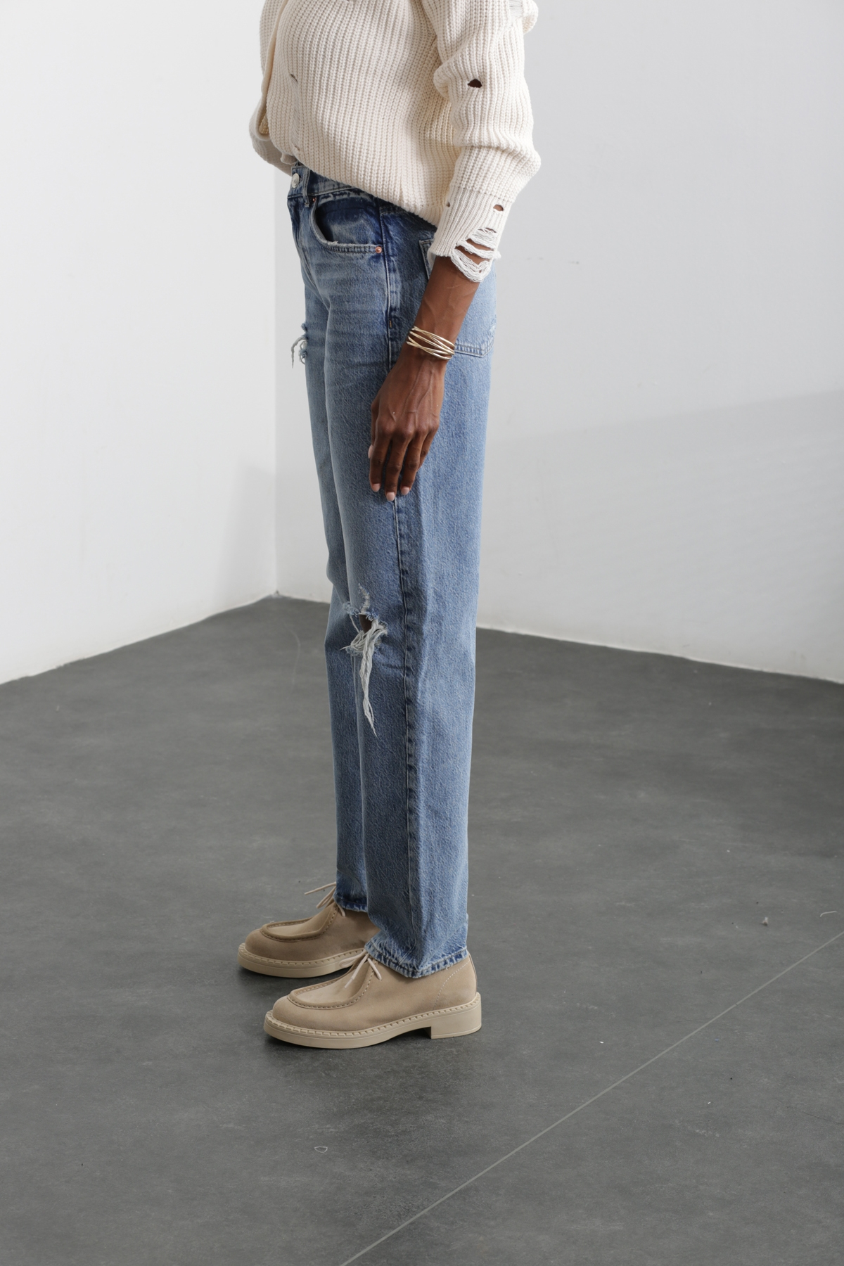 Mavi Yırtık Detay Wide Leg Jean 40