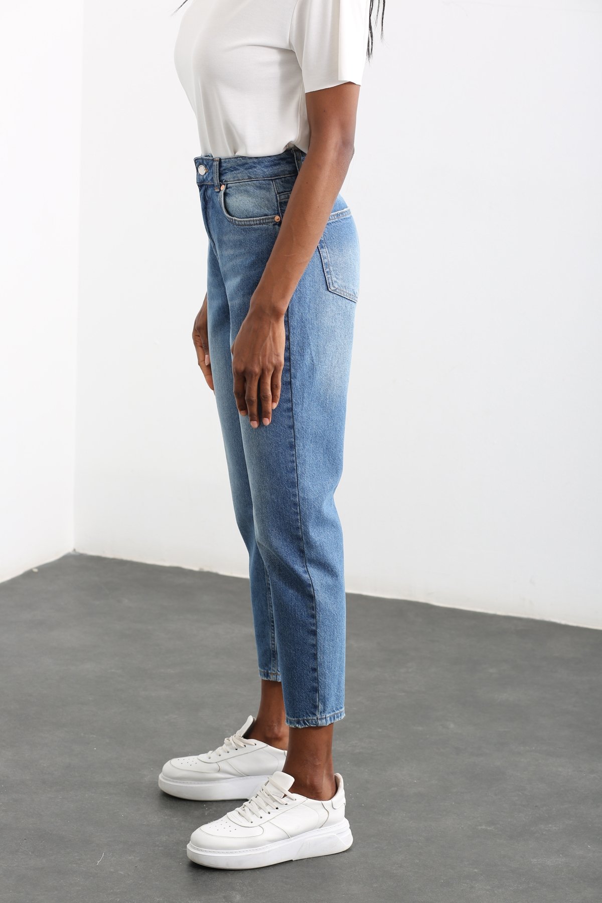Mavi Yüksek Bel Boyfriend Jean 