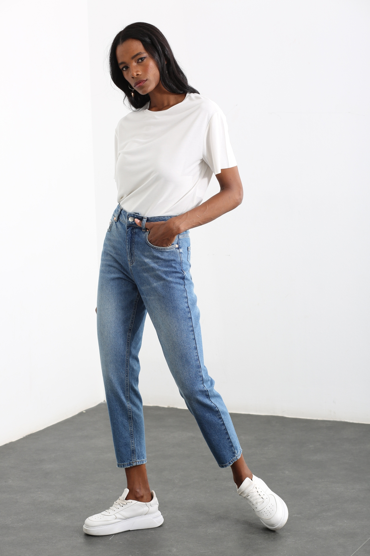 Mavi Yüksek Bel Boyfriend Jean 