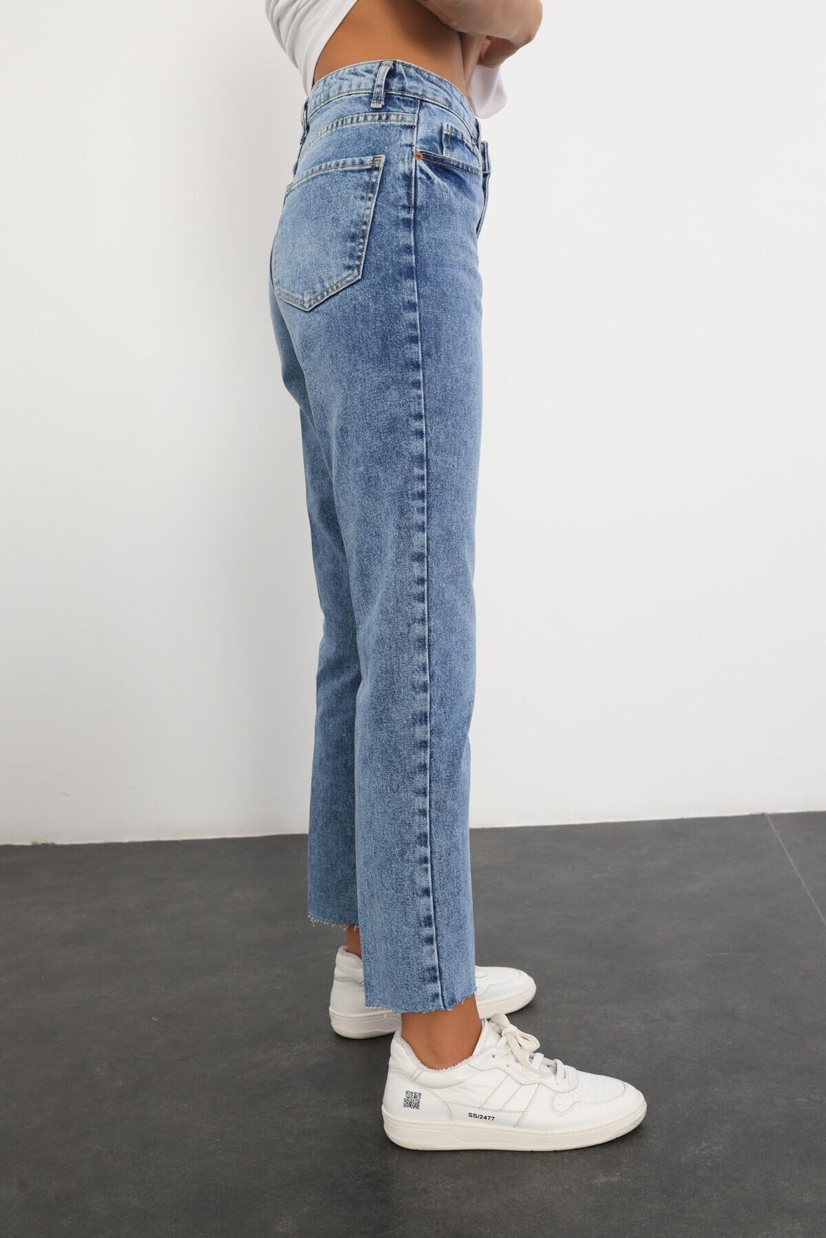 Mavi Yüksek Bel Cropped Jean 487