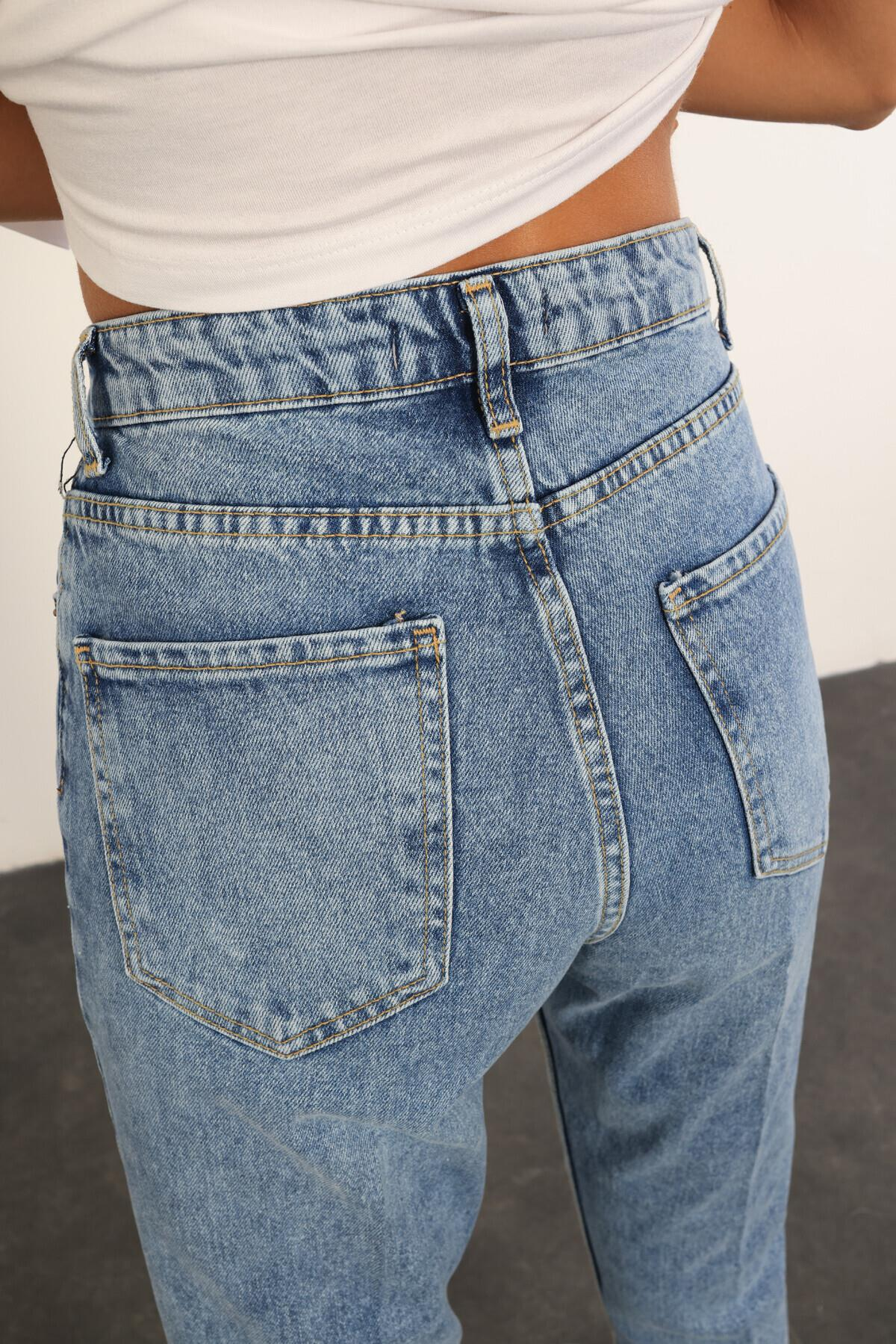 Mavi Yüksek Bel Cropped Jean 487