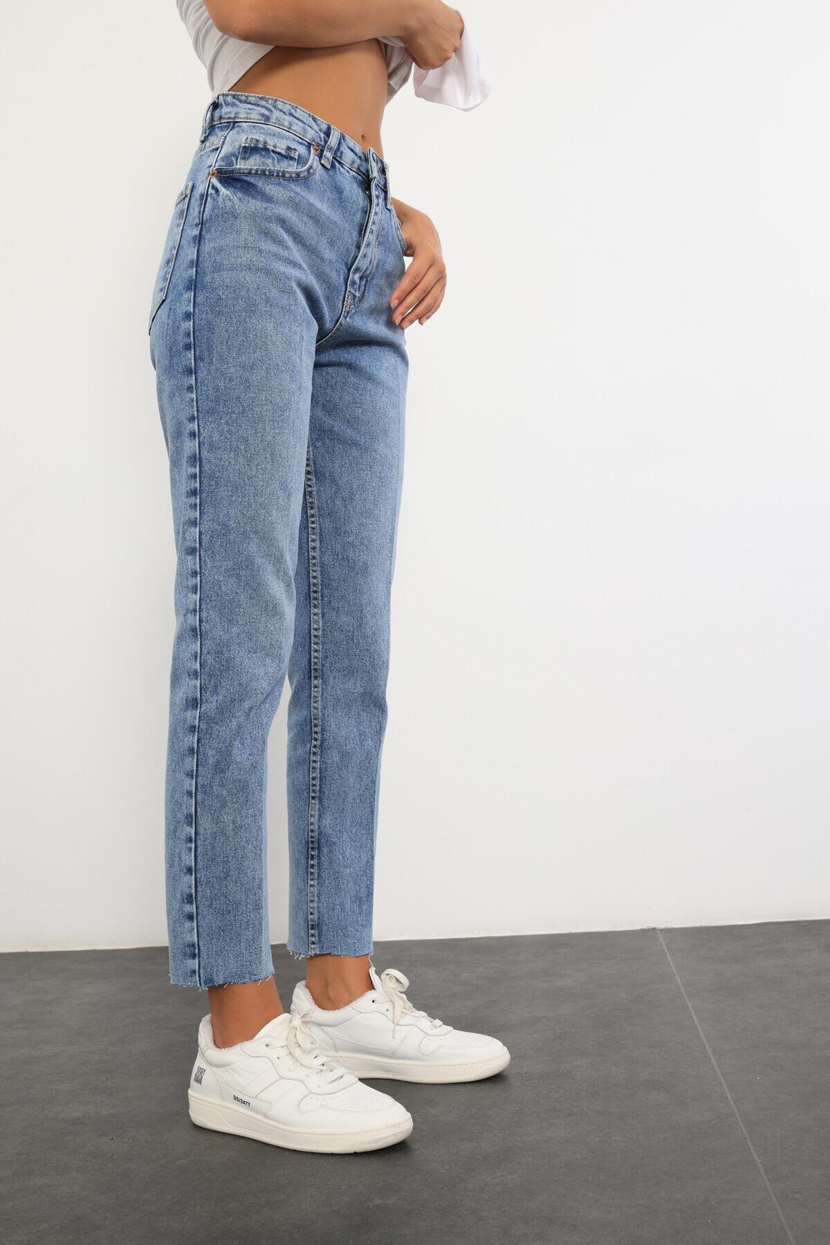 Mavi Yüksek Bel Cropped Jean 487