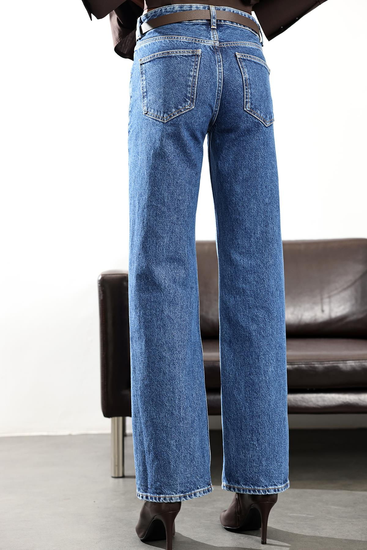 Mavi Yüksek Bel Düz Kesim Jean 