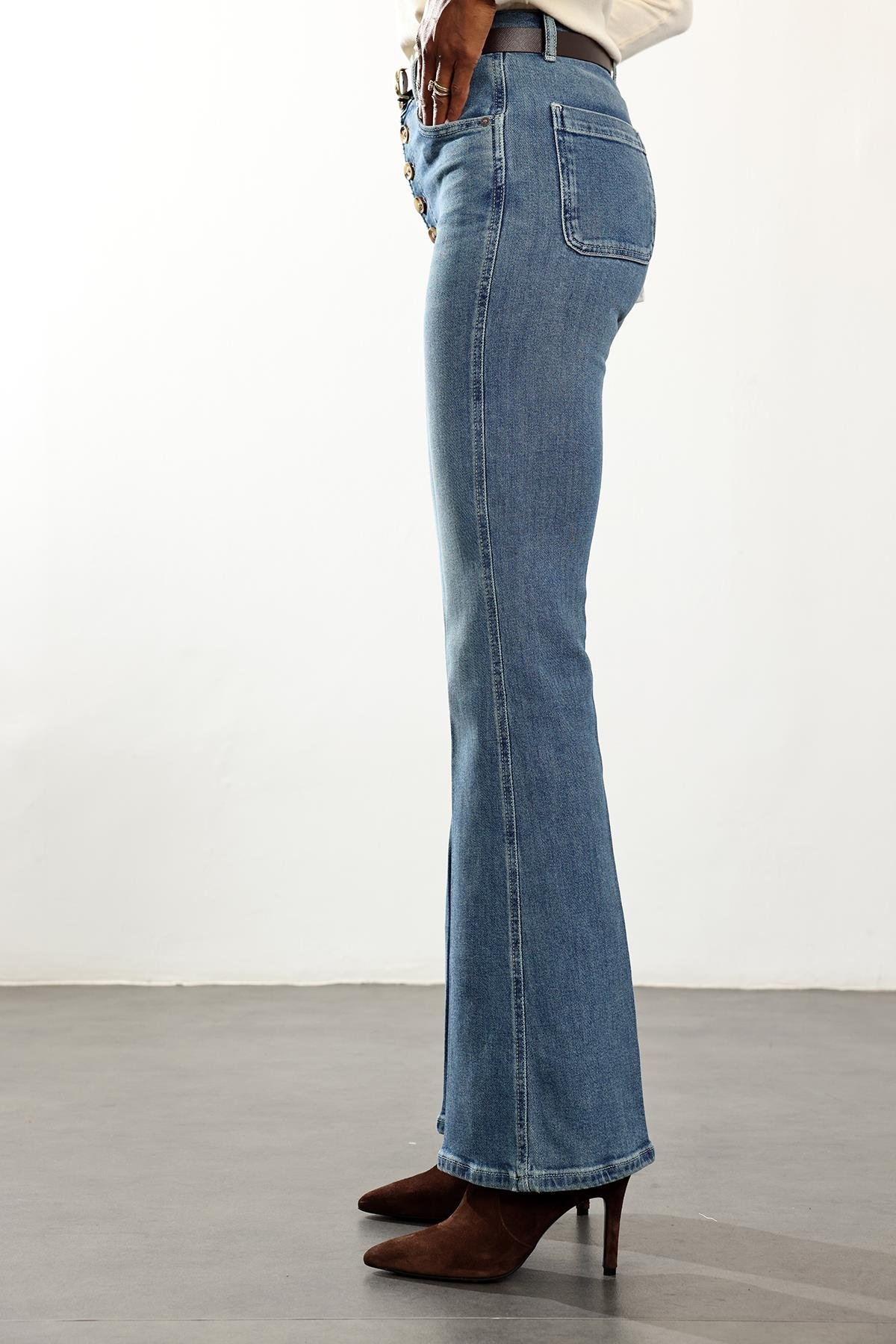 Mavi Yüksek Bel Flare Jean 