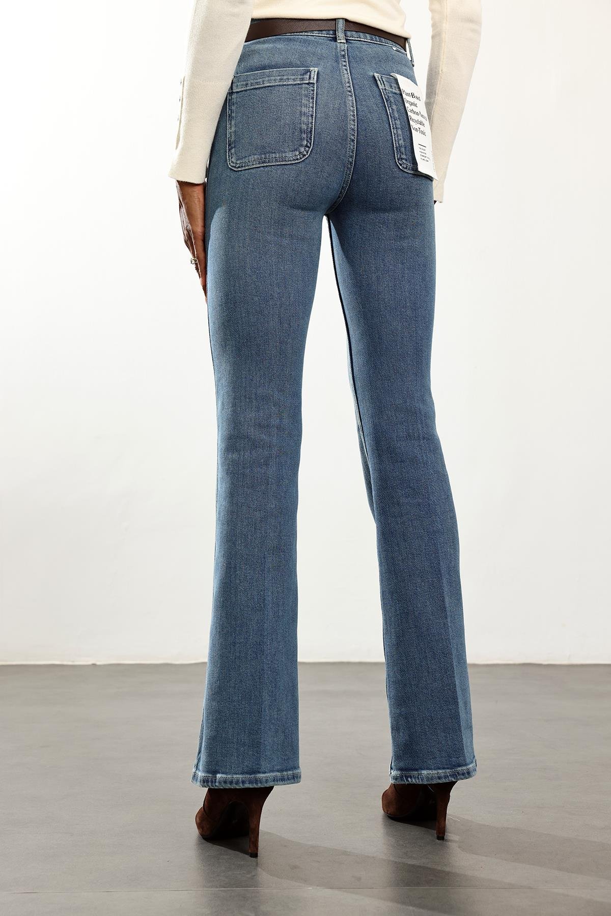 Mavi Yüksek Bel Flare Jean 